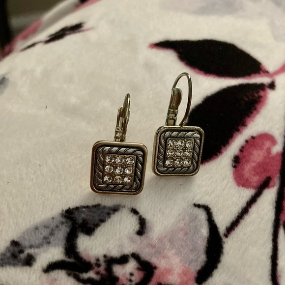 Classy 2-tone Earrings w/Clear Stones - Picture 5 of 5